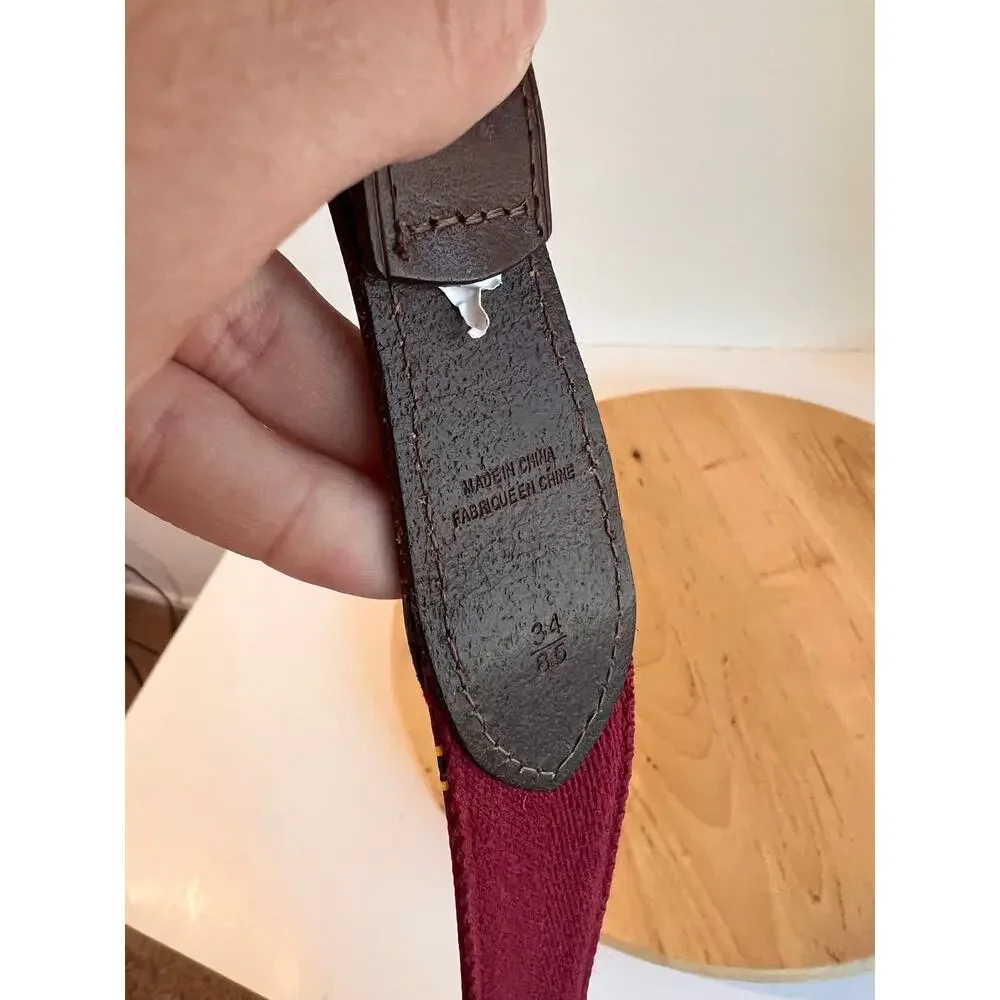 Polo Ralph Lauren Leather Maroon Sweater Bear Ribbon Belt Unisex Size 34 / Large